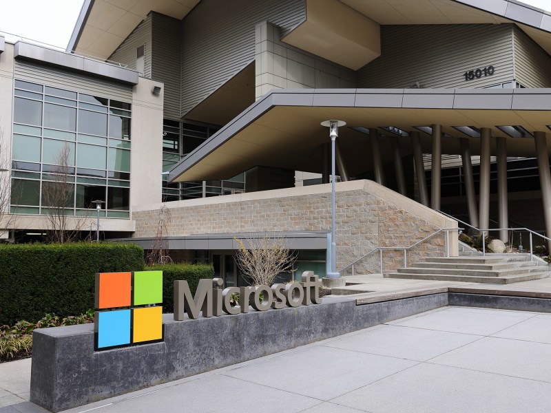 A Microsoft sign is seen at the company's headquarters in Seattle, Washington.